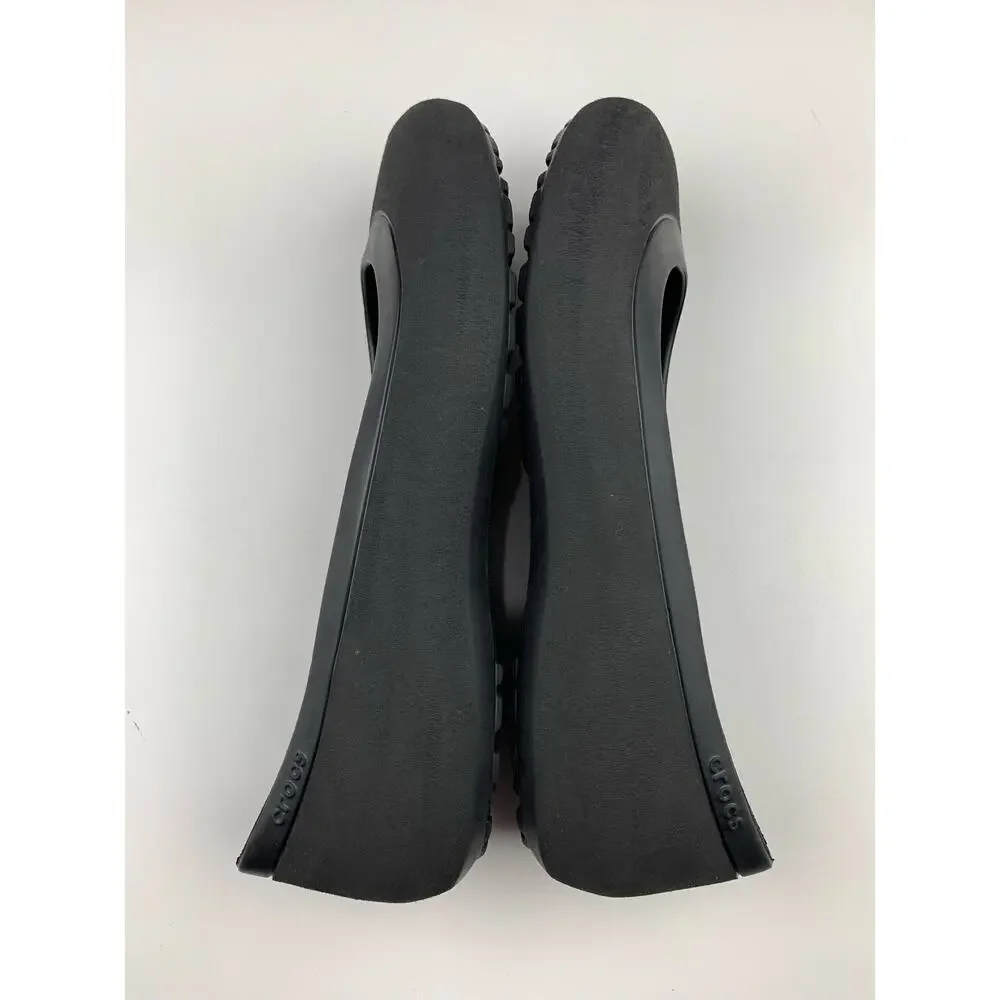 Crocs Mammoth Leopard Lined Ballet Flats Black Slip On Comfort Shoes Women's 9